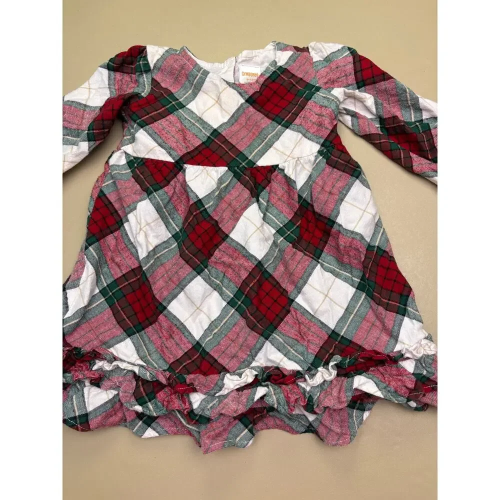 Gymboree Baby Girls Plaid Christmas Dress 9-12M Long Sleeve Ruffle Hem EUC